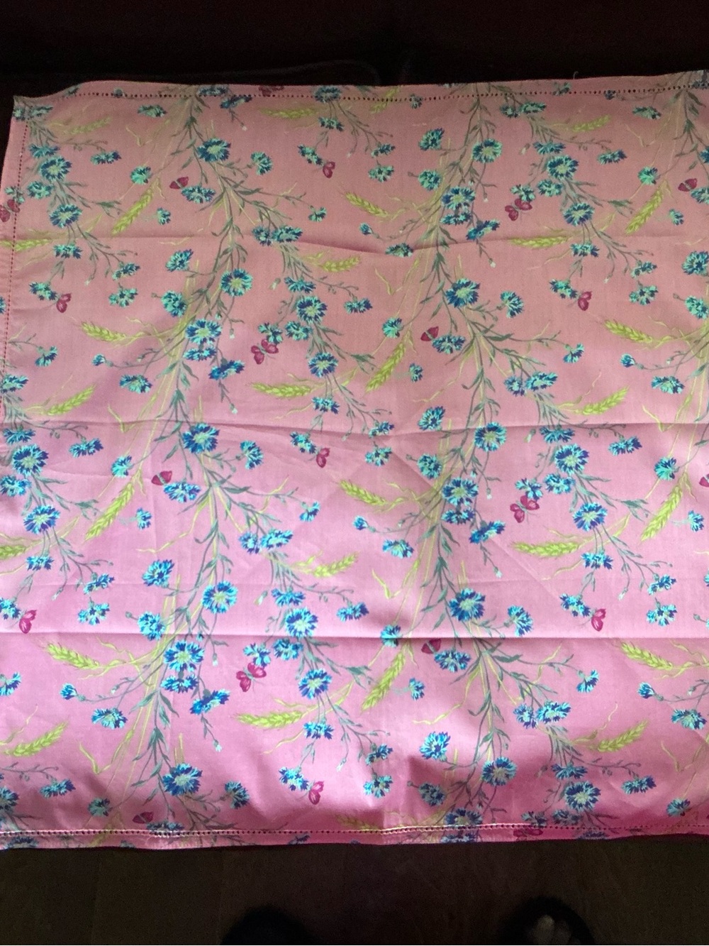 J. Crew Pink Floral Cotton Scarf with Blue and Yellow Accents - Picture 2 of 2
